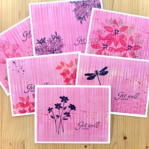 Get Well Greeting Cards. Set of 6 Pink Handmade Get Well Cards, Assortment