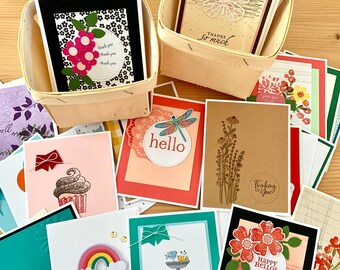 Mother's Day Gift Basket, 25 Handmade Greeting Cards. Card Assortment Set