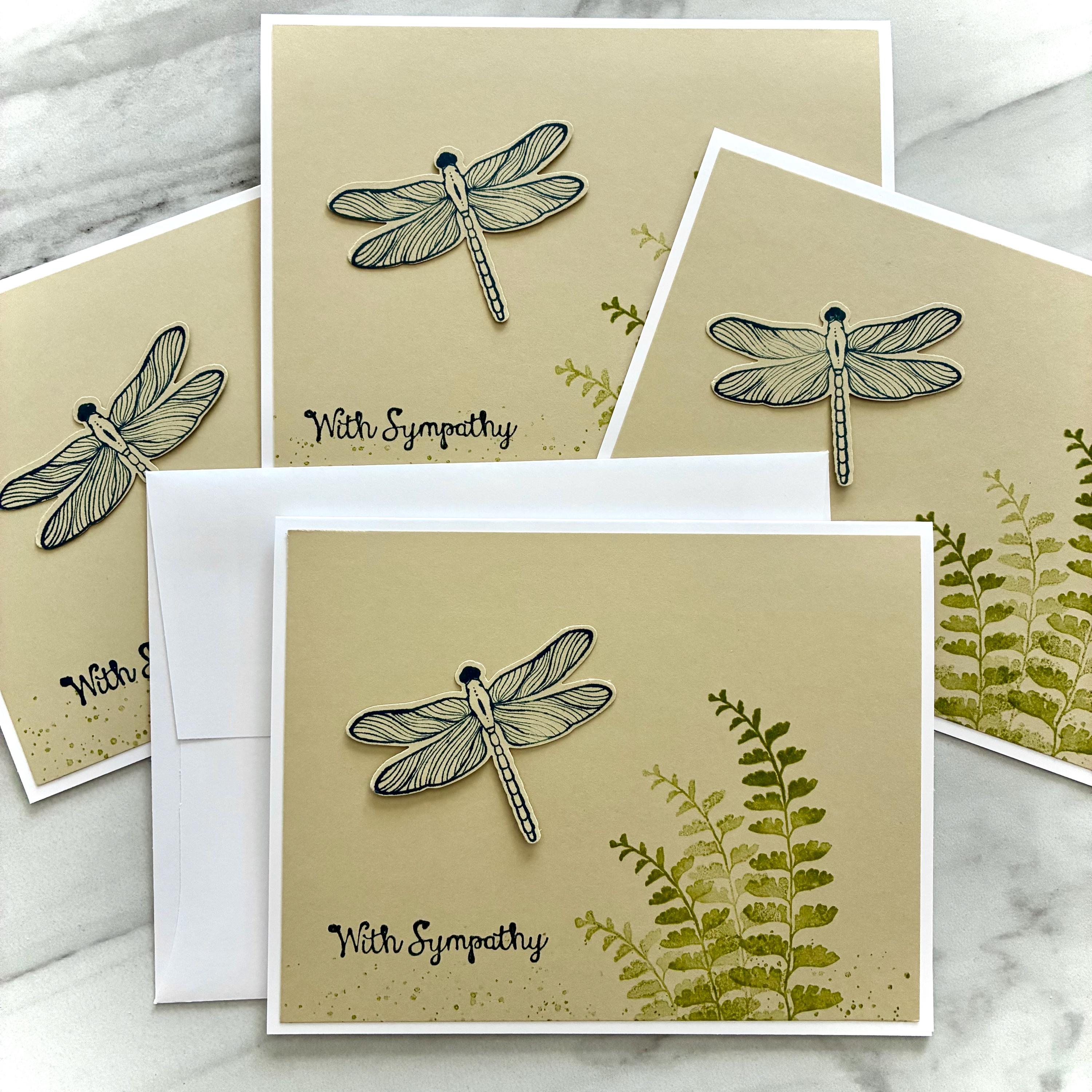 Dragonfly Sympathy Cards, Set of 4. Blank Inside