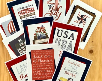 4th of July Cards. Set of 10, Assorted Patriotic Holiday Cards