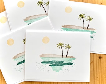 Beach Note Cards, Set of 5 Handstamped Blank Cards
