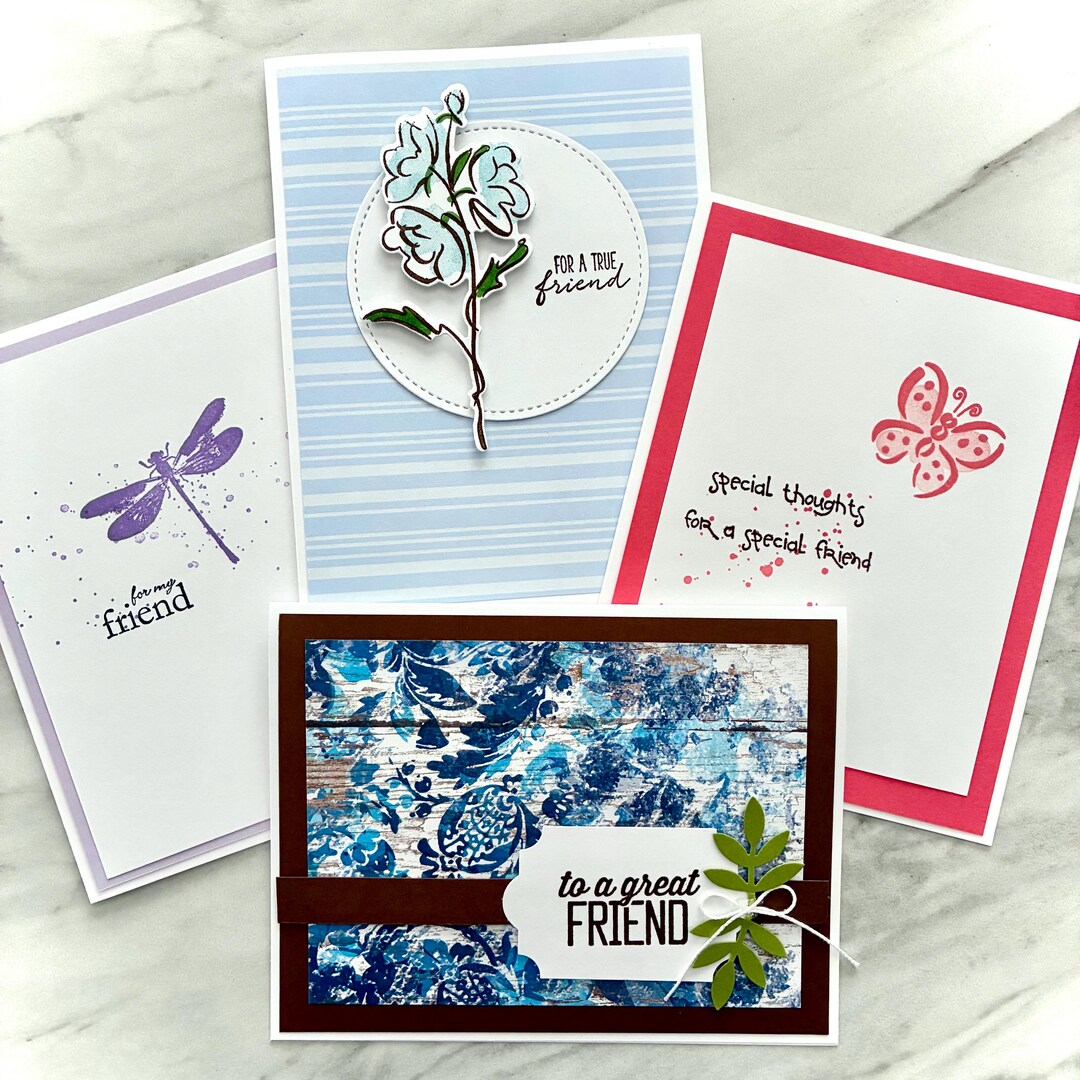 Set of 4 Handmade Friend Greeting Cards for Any Occasion. Blank Inside ...