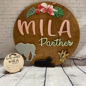 Wooden customized Jungle and floral nursery name sign