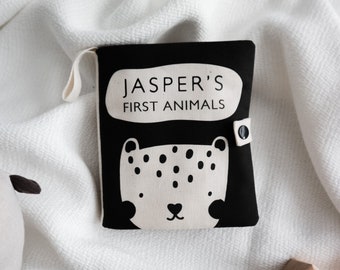 Personalised sensory soft baby book my first animals, the perfect new baby gift and sensory toy