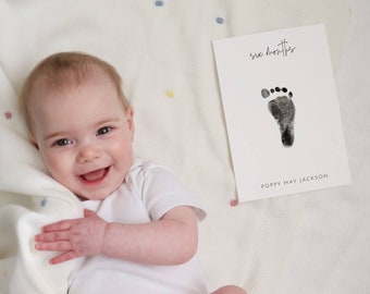 Personalised milestone footprint cards new baby keepsake gift baby milestone gift baby memory box handprint kit