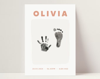 Personalised nursery decor handprint kit new baby gift birth details footprint keepsake
