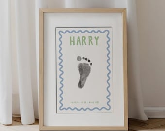 Personalised nursery decor handprint kit new baby gift birth details footprint kit personalised baby keepsake gift colourful nursery decor