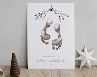 Personalised first christmas handprint kit new baby gift christmas footprint kit personalised baby keepsake gift mistletoe nursery decor