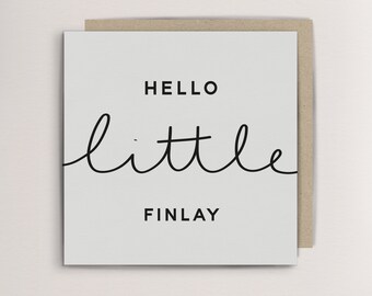Personalised hello little new baby name card, new baby gift, new baby card, personalised card, baby name announcement, congratulations