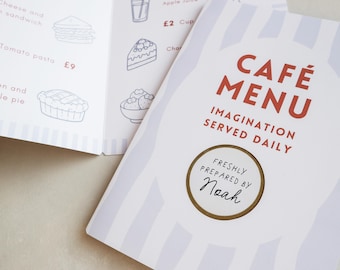 Personalised kids play cafe menu children's role play toys pretend play kitchen accessories