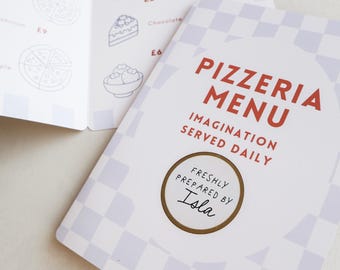 Personalised kids play pizzeria menu children's role play toys pretend play kitchen accessories pizza