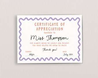 Personalised best teacher certificate world's best teacher thank you teacher gift for teacher end of year teacher thank you card