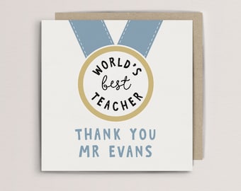 Personalized Teacher Thank You Card - World's Best Teacher Medal