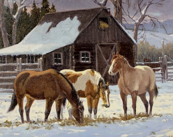 Western Artist: Ron Stewart, “Winter Stable”, Oil Painting on Canvas, Signed Lower Left Hand Corner, #748