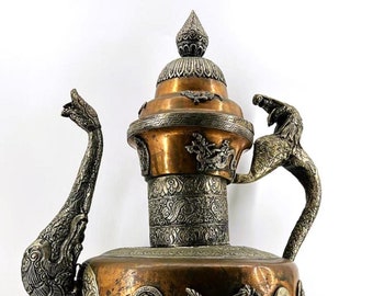 Very Large Vintage Copper/Brass Tibetan Tea Pot, Ca 1960's, #1745.