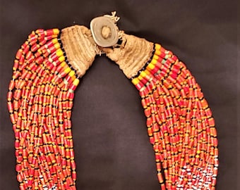 Authentic Konyak Naga Multi-strand Glass Bead Necklace, with Macrame Closure #1763