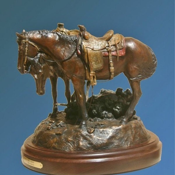 Western Art : Ron Stewart, Ron Stewart Western Artist, Ron Stewart Bronze Sculpture, "Dog Tired" ,   Edition 13/35, #518