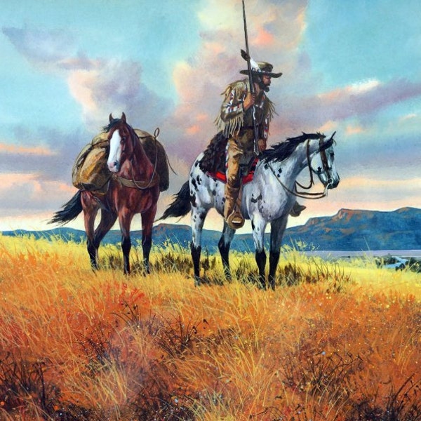 Western Artist, Ron Stewart, Water Color Painting Titled, “Free Trapper”, #894