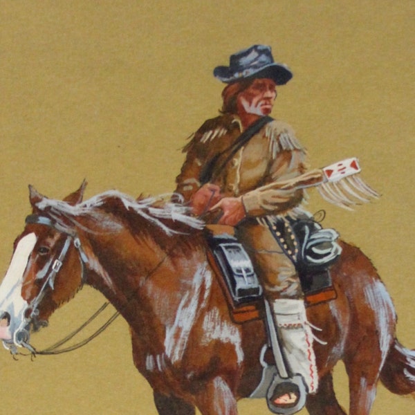 Western Artist, Ron Stewart, Water Color Painting, "Scoutin", Christmas Card to Close Friends, CA 1980, #732