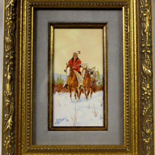 Western Artist: Ron Stewart Water Color Painting, "Indian and Packhorse", Ca 1980's, #723