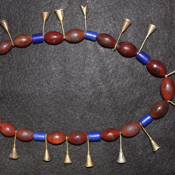Brass Necklace : Ao Tribe Woman's Extremely Old Carnelian and Brass Bugle Necklace #545