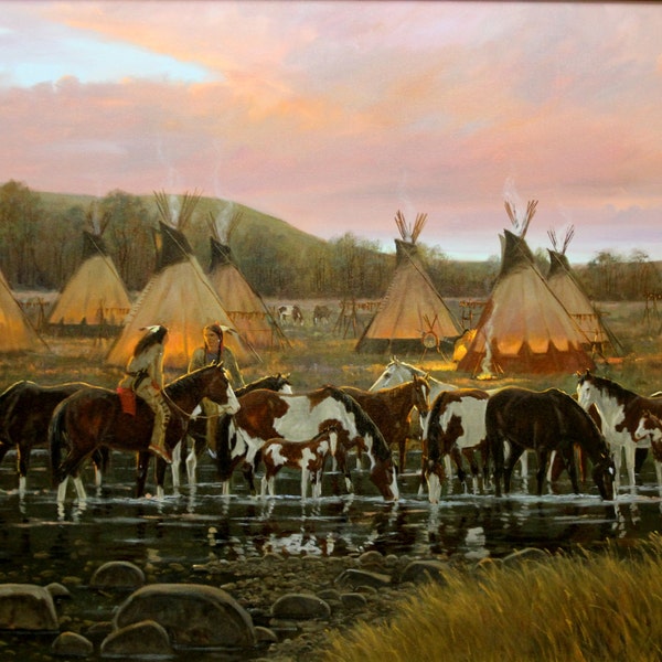 Western Artist, Ron Stewart Oil Painting, "In The Morning Glow",#776