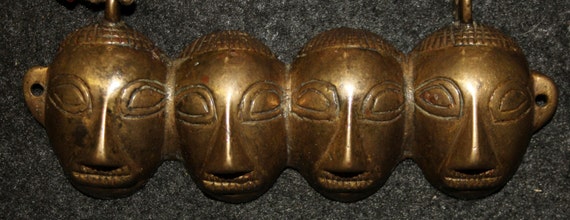 Nagaland : Authentic Konyak Naga  4 Head Brass Tr… - image 3