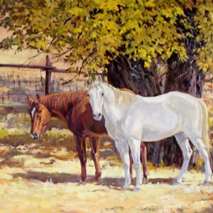 Western Artist: Ron Stewart, “Autumn Buddies”, Oil Painting, Signed Lower Left Hand Corner, # 747