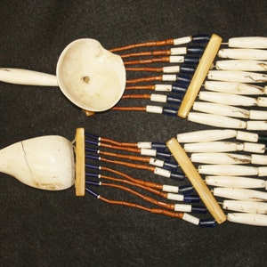 Naga Necklace : Authentic Rengma Naga Large Shell and Carnelian Necklace with Wood Support #603