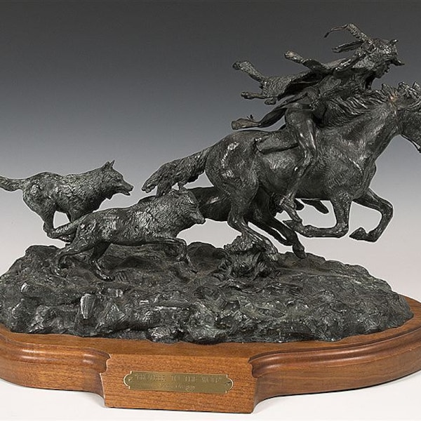 Fine Art :Rare, Original, Ron Stewart, Bronze Sculpture, "Brother to the Wolf",3 of 45, Limited Edition, Excellent Patina,#325