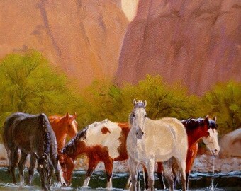 Ron Stewart Oil Painting, Original Ron Stewart Oil, "The Wild Ones" Signed Ron Stewart, Ron Stewart Western Art, #704 Reserved for Stephanie