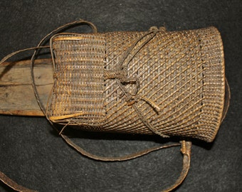 Naga :  Authentic Naga Dao Holder Made from Wood and Rattan with a Small Side Basket #578