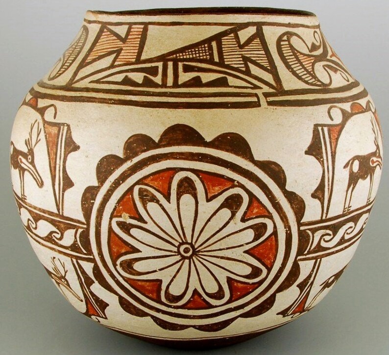 Zuni Pottery, Native American Pottery, Polychrome Pottery Jar, Circa