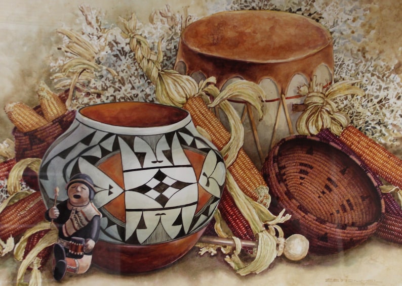 Western Artist, Lee Rommel “silent Drum” Water Color Painting, Ca 1985 ...