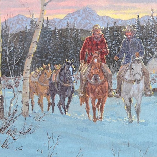 Art : Ron Stewart  Painting, Ron Stewart , "Cowboy Trilogy" Signed Ron Stewart, Ron Stewart Western Art, Ron Stewart Art, Western Art, #687