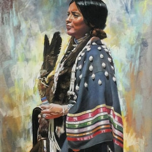 Western Artist, Bill Lundquist, "Ribbon Shawl", Pastel Drawing, Ca 1981, #812