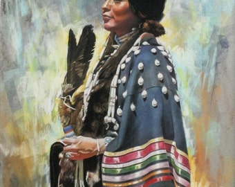 Western Artist, Bill Lundquist, "Ribbon Shawl", Pastel Drawing, Ca 1981, #812
