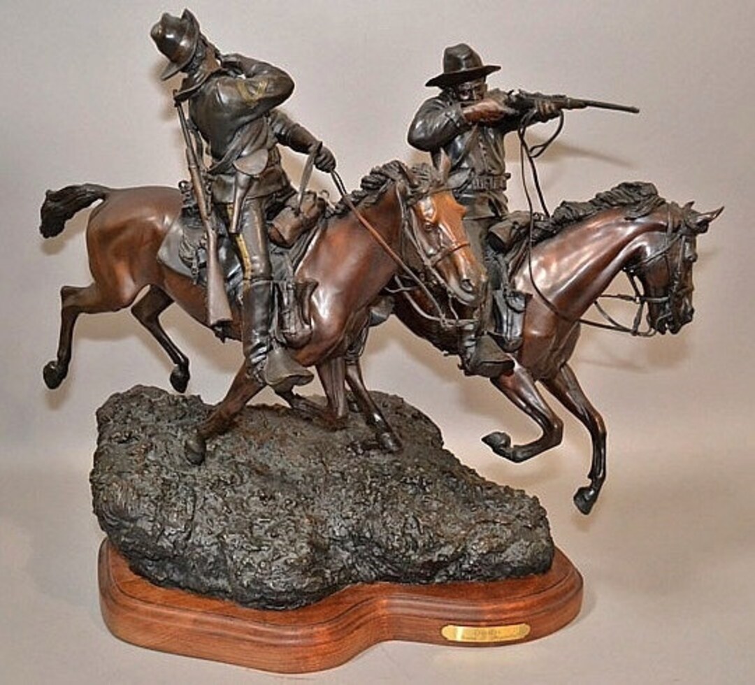 Western Art Spectacular Western Bronze Sculpture Entitiled crossfire