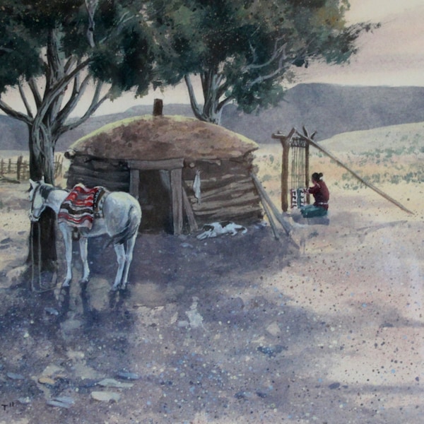 Original Watercolor : Ron Stewart (1941-), Ron Stewart Western Water Color Painting, Signed, " Work and Rest", Ron Stewart, #168