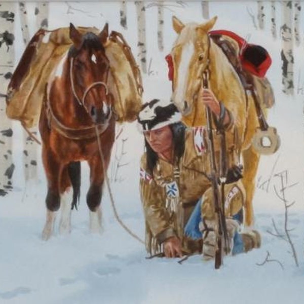 Western Artist, Ron Stewart (1941- )”Trail to Trouble” Water Color Painting, Mid 1970's, #811