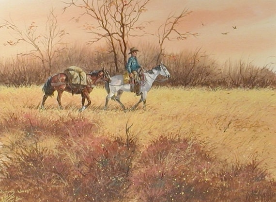 Watercolor Painting : Ron Stewart, Water Color, Signed, “Autumn Winds”, Vintage, 1973, Watercolor on Paper, Artist’s Symbol #538
