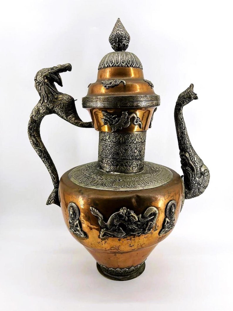 Very Large Vintage Copper/Brass Tibetan Tea Pot, Ca 1960's, 1745. imagen 5