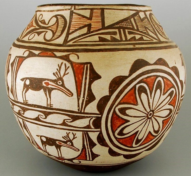 Zuni Pottery, Native American Pottery, Polychrome Pottery Jar, Circa