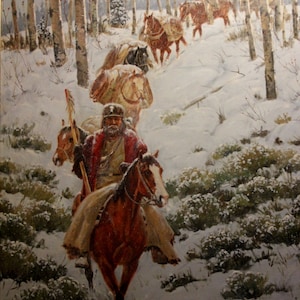 Västerländsk målning: Ron Stewart oljemålning, original Ron Stewart olja, "Ner från höglandet" signerad, Ron Stewart Western Art, #699 bild 1