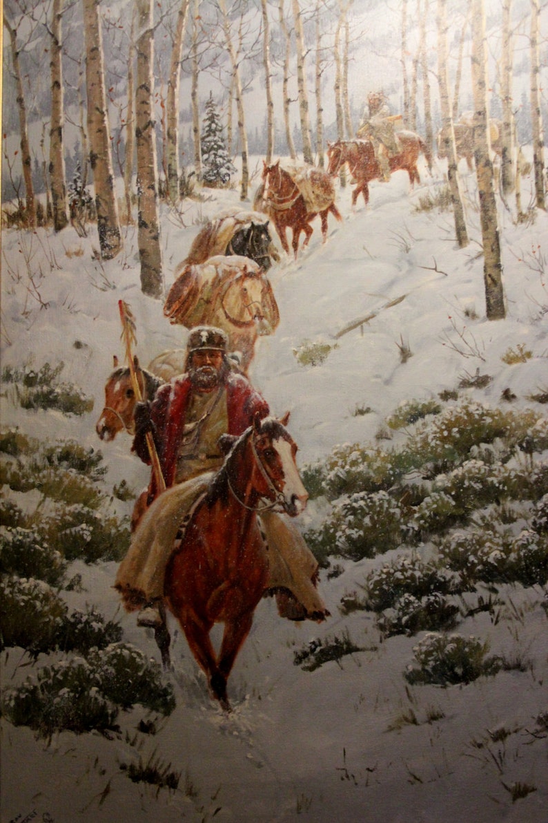 Västerländsk målning: Ron Stewart oljemålning, original Ron Stewart olja, "Ner från höglandet" signerad, Ron Stewart Western Art, #699 bild 1