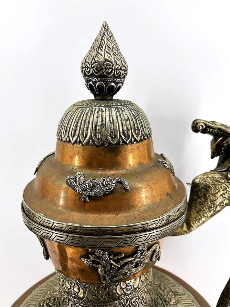 Very Large Vintage Copper/Brass Tibetan Tea Pot, Ca 1960's, 1745. imagen 3