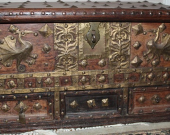 Furniture Antiques : Antique Omani Teak And Brass Storage Chest, #869 b