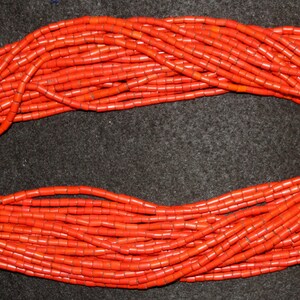 Tile Beads : Authentic Naga 23 Strand Large Tubular Orange Tile Bead Necklace with Old Metal Button Closure #631