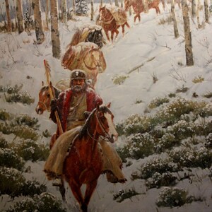 Västerländsk målning: Ron Stewart oljemålning, original Ron Stewart olja, "Ner från höglandet" signerad, Ron Stewart Western Art, #699 bild 2