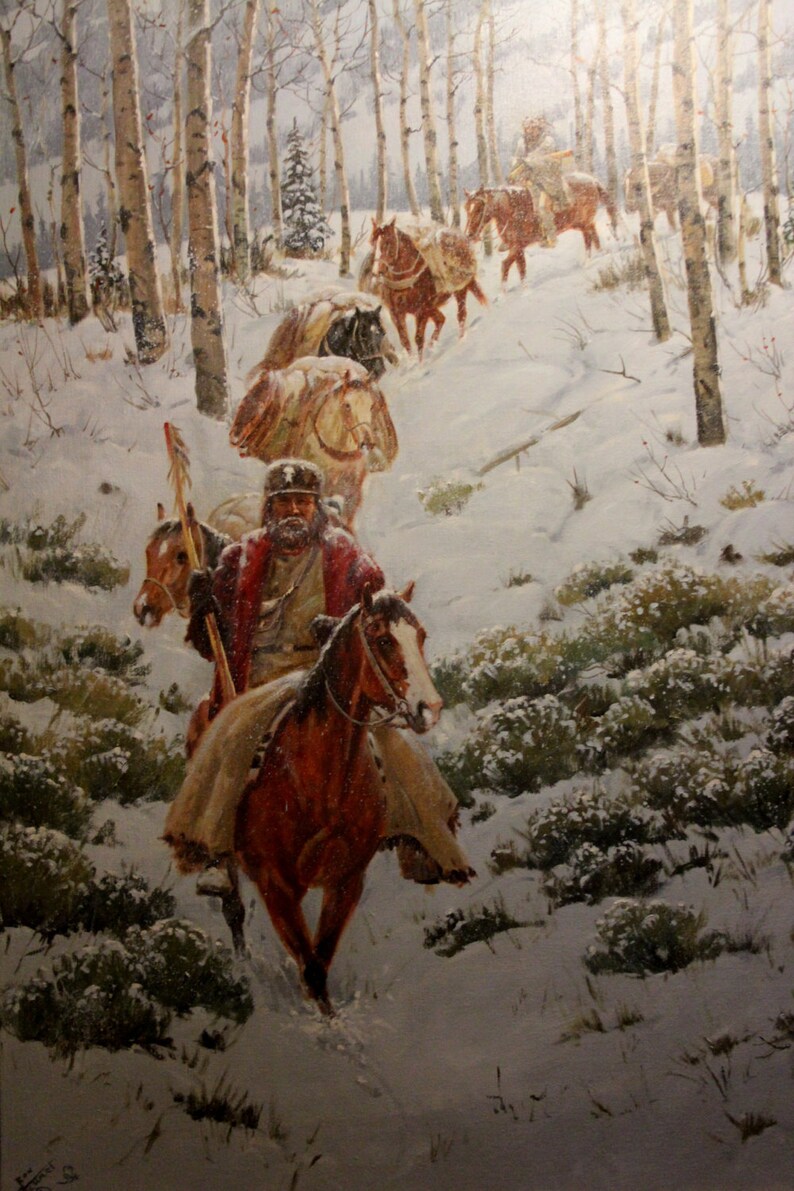 Västerländsk målning: Ron Stewart oljemålning, original Ron Stewart olja, "Ner från höglandet" signerad, Ron Stewart Western Art, #699 bild 2